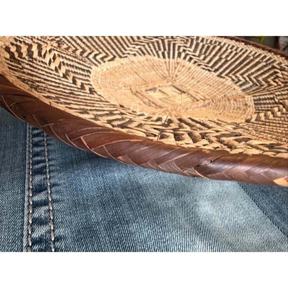 Woven Tonga Basket Round  13.5 Inch Brown African Wall Art